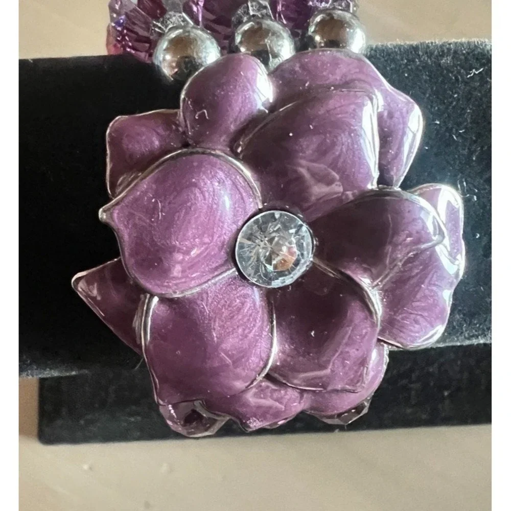 New York‎ & Company Purple Flower Stretch Bracelet Beaded Floral Statement Y2K